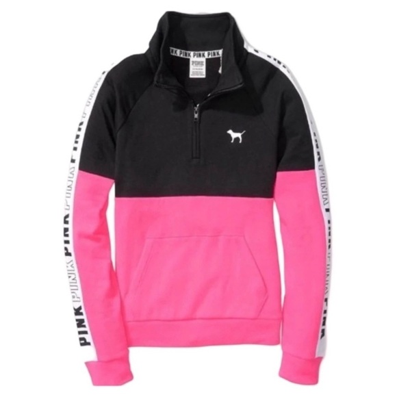 PINK • Victoria’s Secret Sweatshirt Track Jacket 3/4 Zip Pullover - Picture 4 of 5
